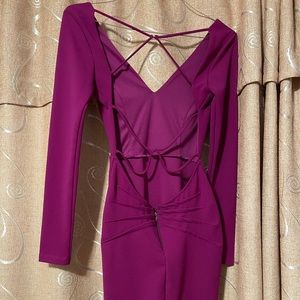 sexy purple open back cocktail dress
